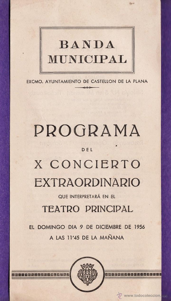 Cat&aacute;logos de M&uacute;sica: programa - x concierto extraordinario - banda municipal - t. principal - castellon - a&ntilde;o 1956
