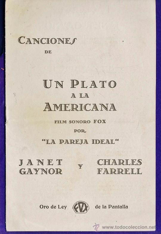 Cat&aacute;logos de M&uacute;sica: cancionero - canciones de un plato a la americana - j. gaynor y ch. farrell -