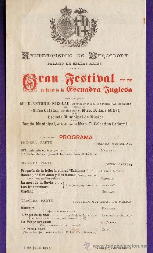 Catalogues de Musique: folleto - gran festival en honor de la escuadra inglesa - palacio bellas artes - barcelona-a&ntilde;o 1905