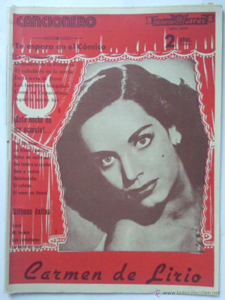 Catalogues de Musique: CANCIONERO, CARMEN DE LIRIO, TE ESPERO EN EL COMICO, EDITORIAL ALAS, A&Ntilde;OS 40