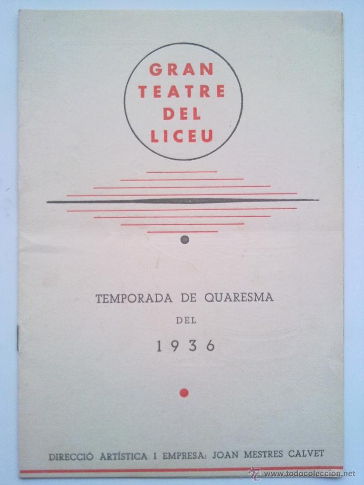 Cat&aacute;logos de M&uacute;sica: PROGRAMA, GRAN TEATRE DEL LICEU 1936