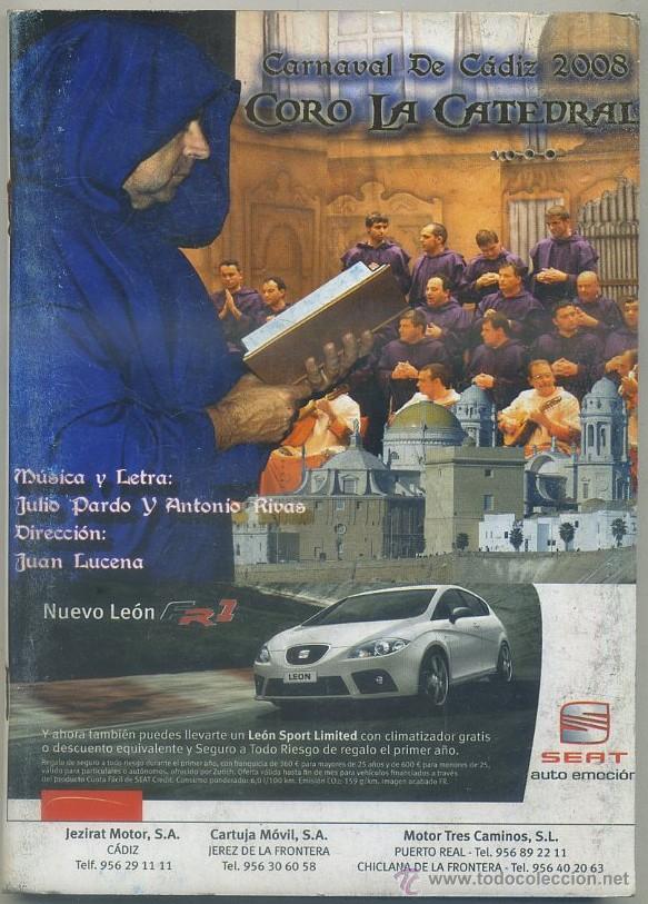 Cat&aacute;logos de M&uacute;sica: CARNAVAL DE CADIZ 2008. CORO LA CATEDRAL A-C-1327,2