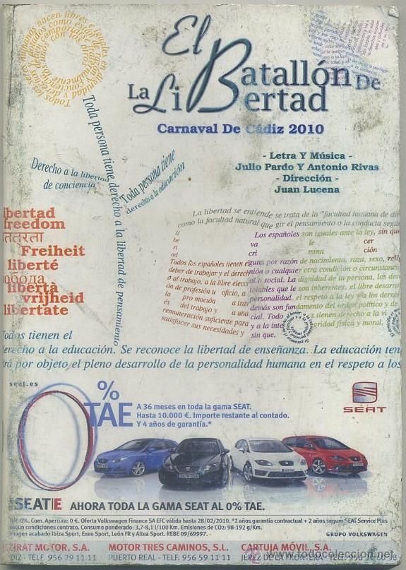 Cat&aacute;logos de M&uacute;sica: CARNAVAL DE CADIZ 2010. CORO EL BATALLON DE LA LIBERTAD A-C-1330 ,4
