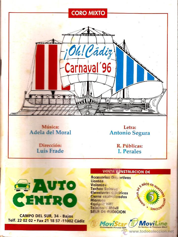 Cat&aacute;logos de M&uacute;sica: CARNAVAL DE CADIZ 1996 CORO OH CADIZ