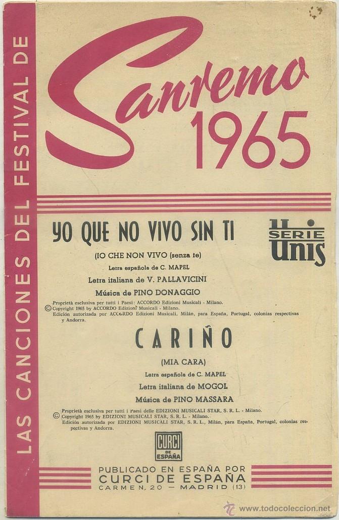 Cat&aacute;logos de M&uacute;sica: CANCIONERO: SAN REMO 1965   A-CANCI-060