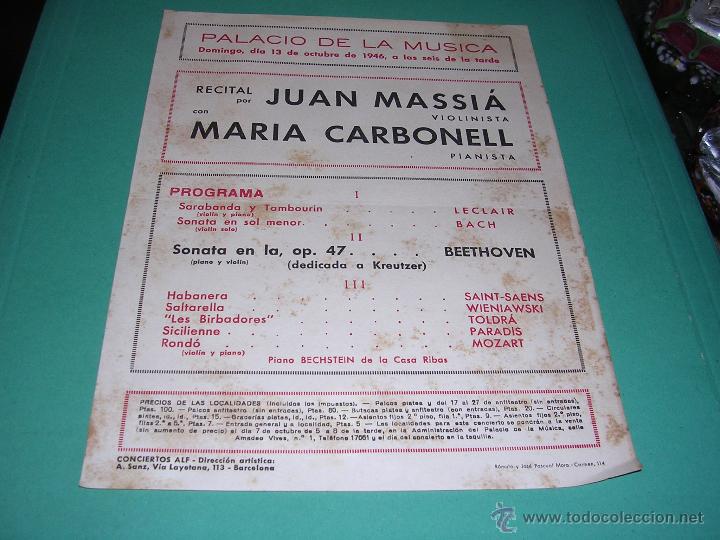Cat&aacute;logos de M&uacute;sica: PROGRAMA MUSICA . PALACIO DE LA MUSICA 13 OCTUBRE 1946 RECITAL POR JUAN MASSI&Aacute; VILINISTA MARIA CARBO