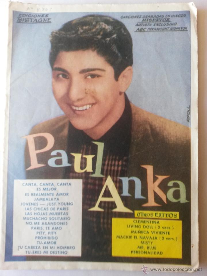 Cat&aacute;logos de M&uacute;sica: Cancionero,ediciones bistagne de paul anka 1960 de 21,5 x 15,5 cms de 22 paginas