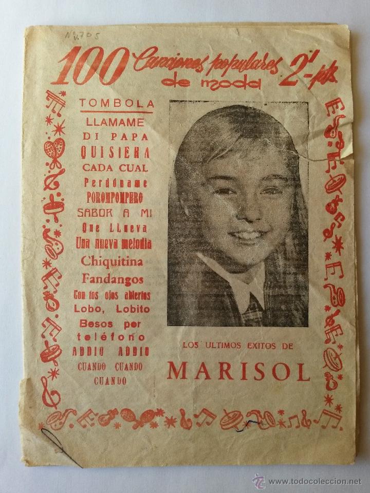 Cat&aacute;logos de M&uacute;sica: Cancionero, canciones populares de moda, Marisol (solo 8 paginas incompleto y en mal estado )