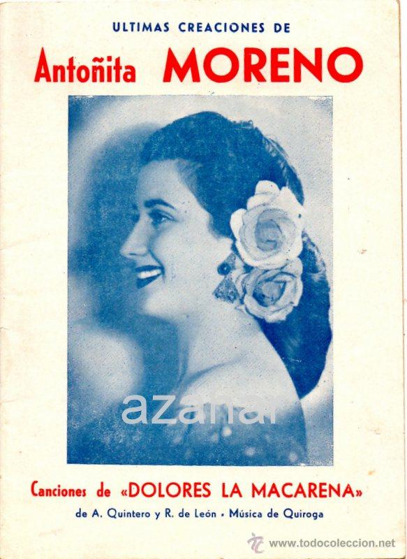Catalogues de Musique: Cancionero Ultimas Creaciones de ANTO&Ntilde;ITA MORENO del a&ntilde;o 1953, Dolores La Macarena