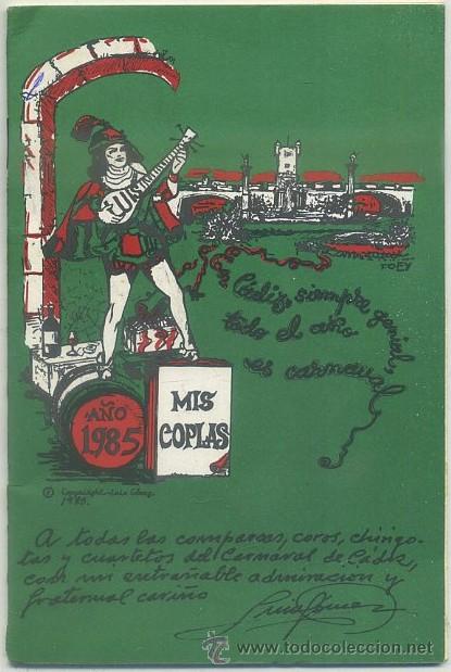 Cat&aacute;logos de M&uacute;sica: CARNAVAL DE CADIZ 1985. MIS COPLAS   A-C-1345,2