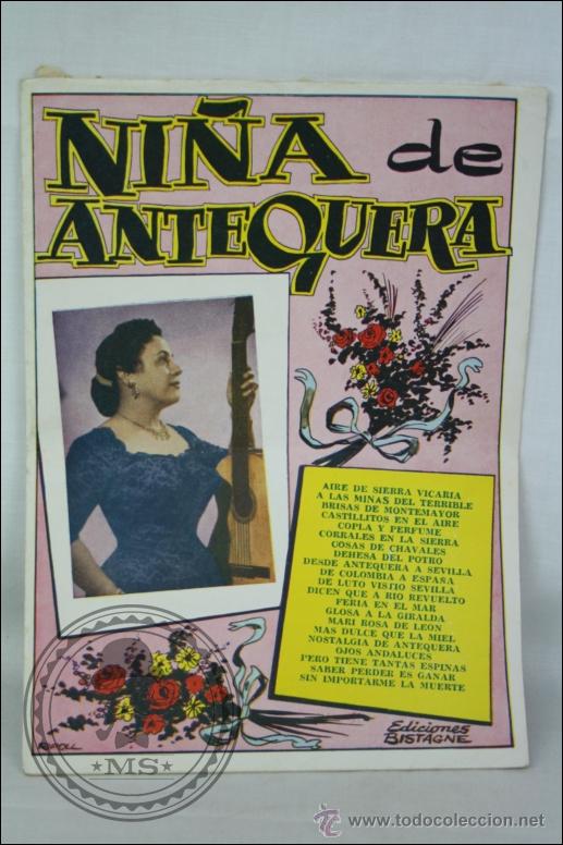 Catalogues de Musique: Cancionero N&ordm; 15 Ni&ntilde;a de Antequera. Primera Figura del Cante Andaluz - Ediciones Bistagne - 1962