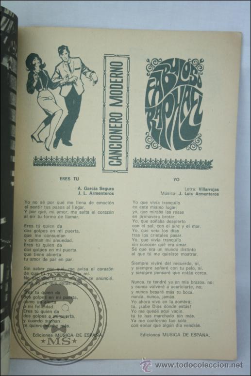 Cat&aacute;logos de m&uacute;sica: Cancionero Moderno. Raphael - Ediciones Este - 1965 - Foto 3