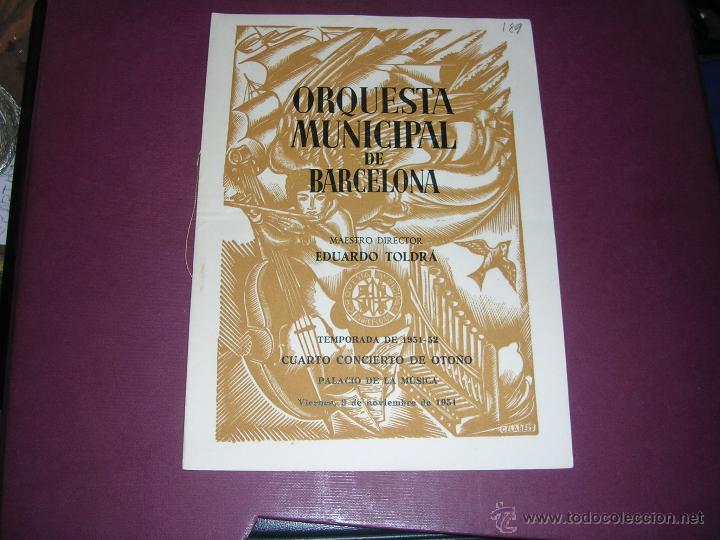 Catalogues de Musique: PROGRAMA ORQUESTA MUNICIPAL DE BARCELONA TEMPORADA 1951-52 CUARTO CONCIERTO PALACIO DE LA MUSICA 9