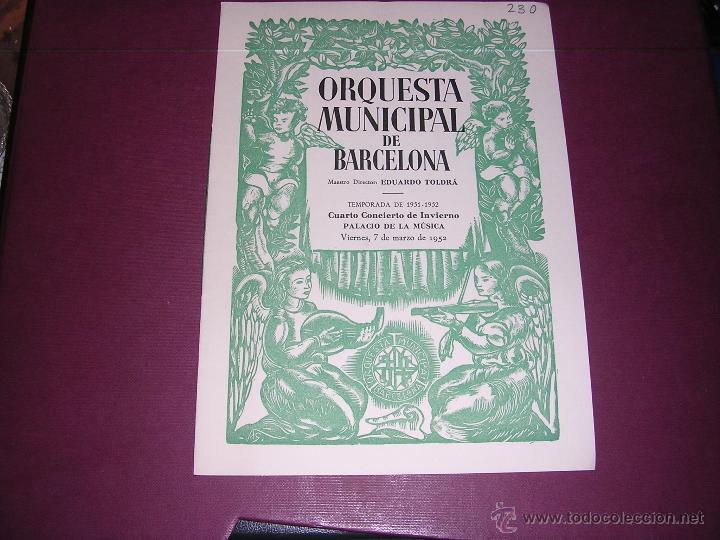 Catalogues de Musique: PROGRAMA ORQUESTA MUNICIPAL DE BARCELONA PALACIO DE LA MUSICA TEMPORADA 1951-52 CUARTO CONCIERTO DE