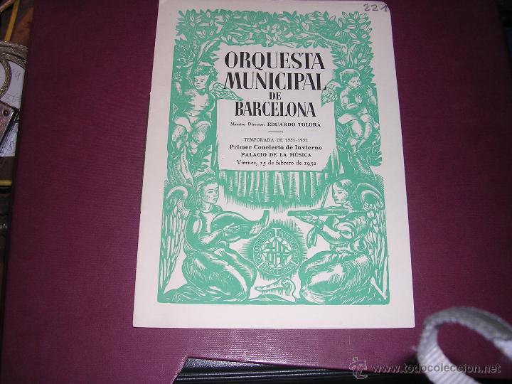 Catalogues de Musique: PROGRAMA ORQUESTA MUNICIPAL DE BARCELONA PALACIO DE LA MUSICA TEMPORADA 1951-52 PRIMER  CONCIERTO DE