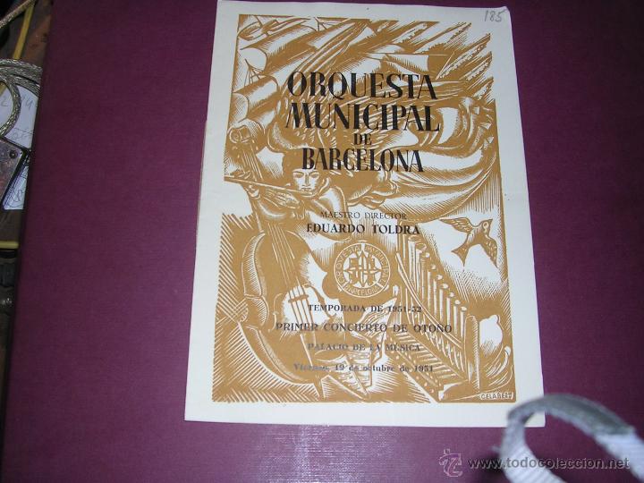Catalogues de Musique: PROGRAMA ORQUESTA MUNICIPAL DE BARCELONA PALACIO DE LA MUSICA TEMPORADA 1951-52 PRIMER CONCIERTO DE
