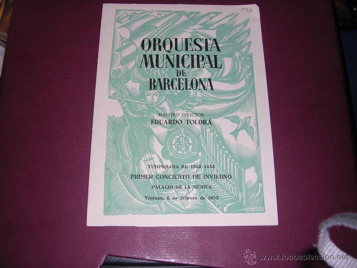 Catalogues de Musique: PROGRAMA ORQUESTA MUNICIPAL DE BARCELONA PALACIO DE LA MUSICA TEMPORADA 1952-53 PRIMER  CONCIERTO DE