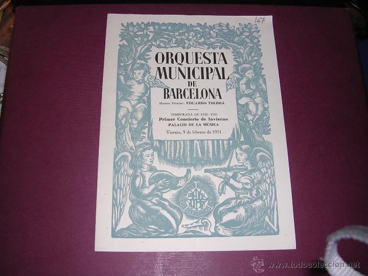 Catalogues de Musique: PROGRAMA ORQUESTA MUNICIPAL DE BARCELONA PALACIO DE LA MUSICA TEMPORADA 1950-51 PRIMER  CONCIERTO DE