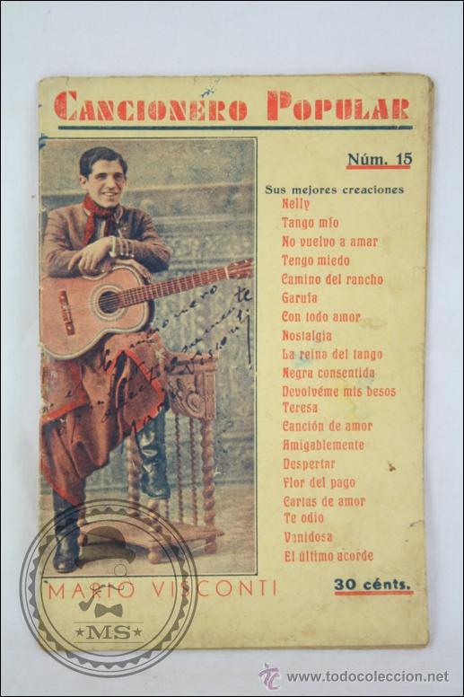 Cat&aacute;logos de M&uacute;sica: Antiguo Cancionero Popular - Sus Mejores Creaciones. N&ordm; 15. Mario Visconti - Ed. Alas, A&ntilde;o 1932