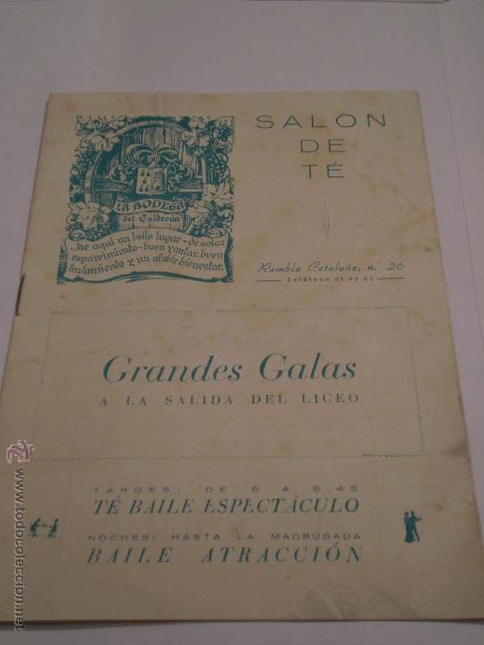 Cat&aacute;logos de M&uacute;sica: FOLLETO SALON DE TE.GRANDES GALAS A LA SALIDA DE LICEO.BARCELONA 1952.