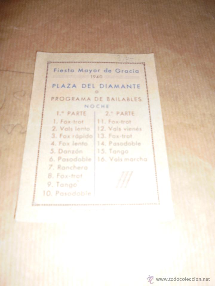 Catalogues de Musique: PROGRAMA 1940 FIESTA MAYOR DE GRACIA PLAZA DEL DIAMANTE .PROGRAMA DE BAILES .JOYERIA CUESTA BOIX C.