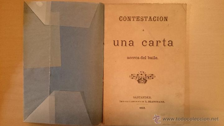 Catalogues de Musique: 1892 -SANTANDER - CONTESTACION A UNA CARTA ACERCA DEL BAILE