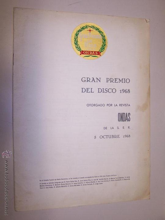 Catalogues de Musique: Gran Premio del Disco 1968 otorgado por la revista ONDAS de la S.E.R. 5 octubre 1968