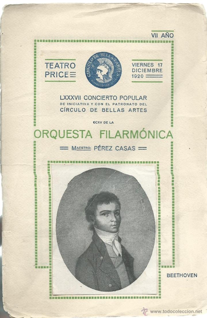 Cat&aacute;logos de M&uacute;sica: TRIPTICO  CON 2 FOTOS UNA LA CASA NATAL DE BEETHOVEN EN BONN CONCIERTO POPULAR -ORQUESTA FILARMONICA