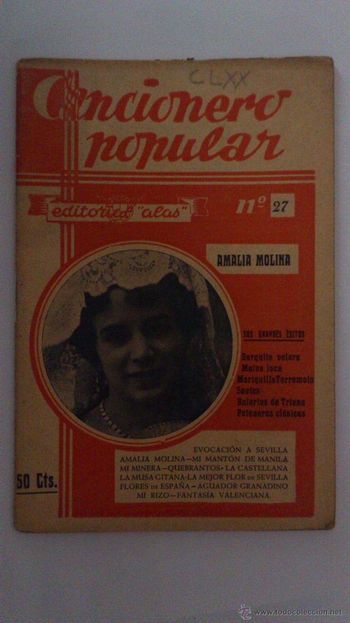 Catalogues de Musique: CANCIONERO POPULAR, N&ordm; 27, AMALIA MOLINA, EDITORIAL ALAS