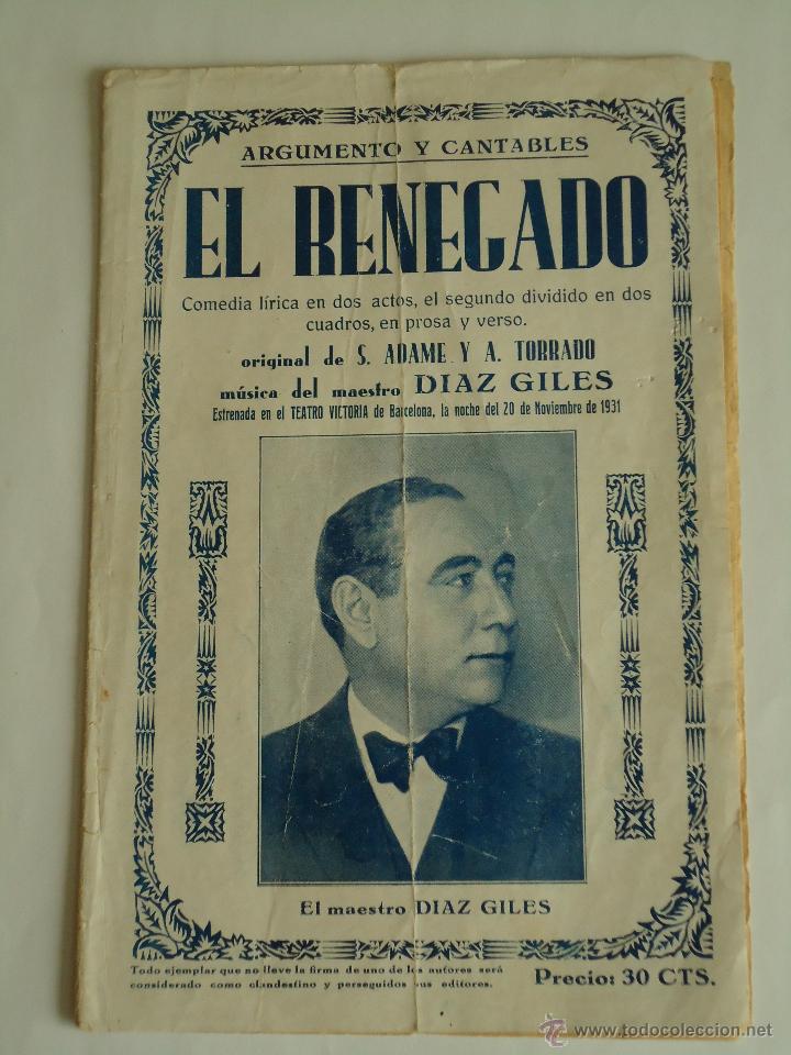 ARGUMENTO Y CANTABLES EL RENEGADO. 