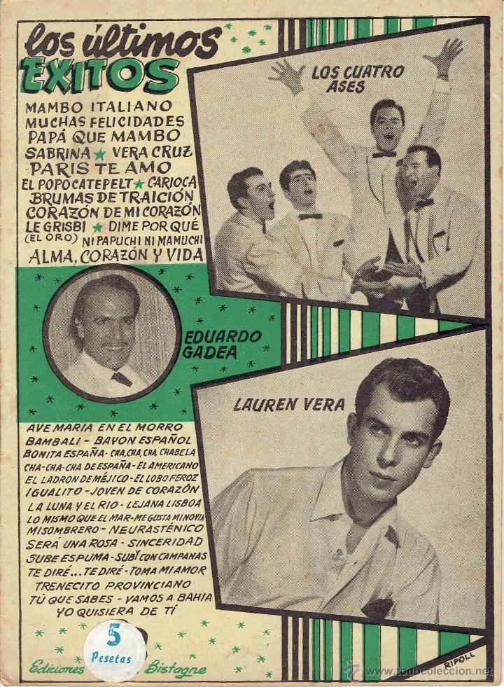 Catalogues de Musique: CANCIONERO LOS ULTIMOS EXITOS LOS CUATRO ASES LAUREN VERA EDUARDO GADEA @ EDICIONES BISTAGNE @ NUEVO