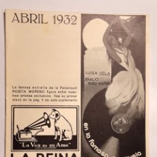 Catálogos de Música: LA VOZ DE SU AMO - ABRIL 1932 - 12 PÁGINAS 