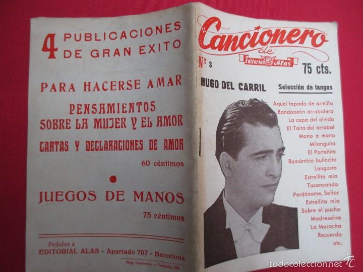 Cat&aacute;logos de M&uacute;sica: CANCIONERO N&ordm; 3 TANGO - HUGO DEL CARRIL - EDI ALAS BARCELONA PROX 1945 32PAG 15.5CM.