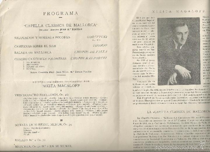 Cat&aacute;logos de M&uacute;sica: 1949 - MALLORCA - CENTENARIO DE LA MUERTE DE CHOPIN - SEMANA MUSICAL - 2 IMPRESOS