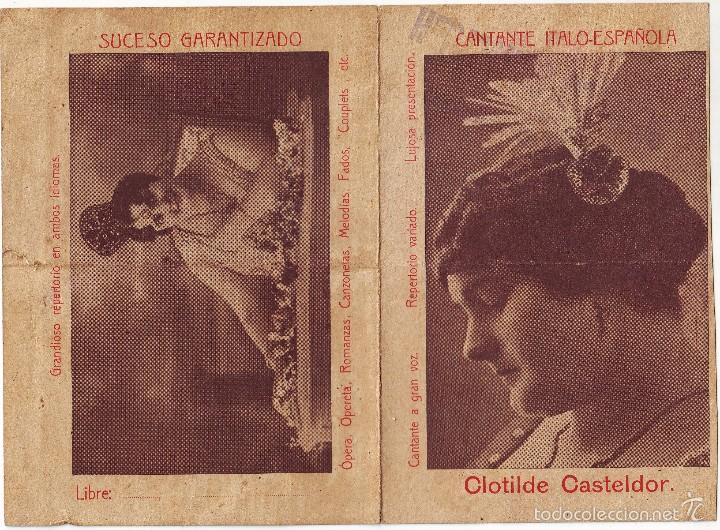 Catalogues de Musique: FOTO PUBLICITARIA DE CLOTILDE CASTELDOR  CANZONETISTA DE PRINCIPIOS DEL SIGLO XX