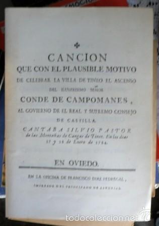 Cat&aacute;logos de M&uacute;sica: Canci&oacute;n que con el plausible motivo de celebrar la villa de Tineo el Ascenso, Conde de CAmpomanes,