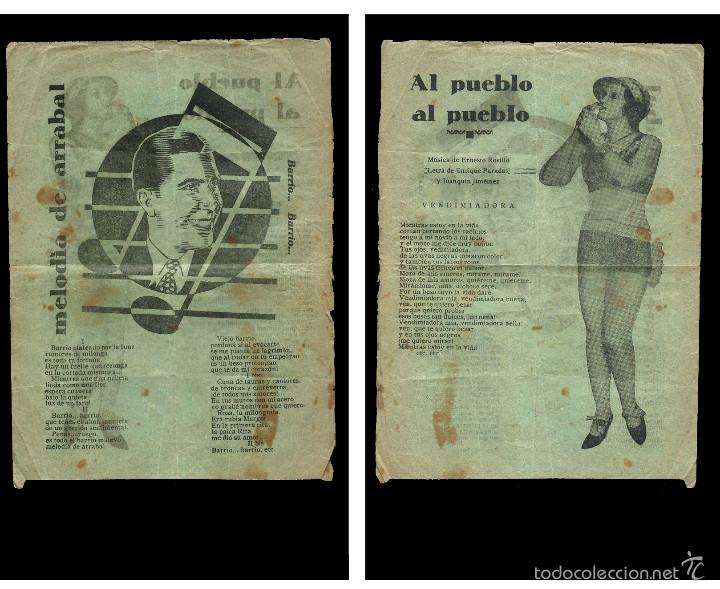 Cat&aacute;logos de M&uacute;sica: Melodia de Arrabal, simple cancionero 1 hoja. 1930?.
