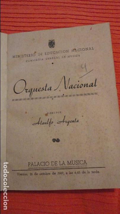 Cataloghi di Musica: ORQUESTA NACIONAL.PALACIO DE LA MUSICA.9 PROGRAMAS.ATAULFO ARGENTA.1949.