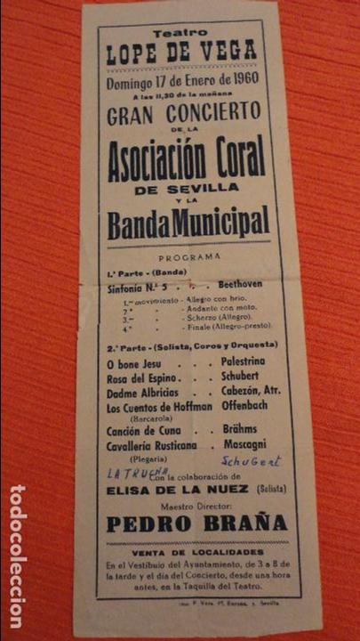 Catalogues de Musique: PROGRAMA.TEATRO LOPE DE VEGA.ASOCIACION CORAL.BANDA MUNICIPAL.PEDRO BRA&Ntilde;A.SEVILLA.1960