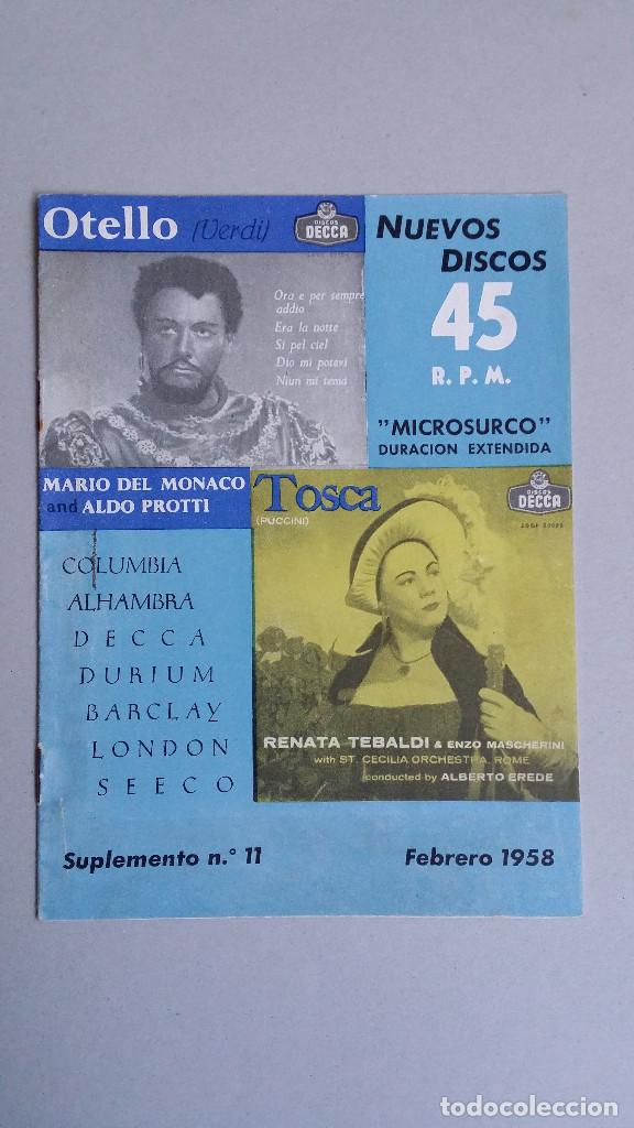 Cat&aacute;logos de M&uacute;sica: CATALOGO DISCOS 45 RPM, SUPLEMENTO N&ordm;11 FEBRERO 1958.