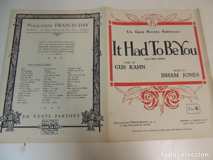 Music Catalogs: cancionero - it had to be you fox trot song isham jones publications francis day