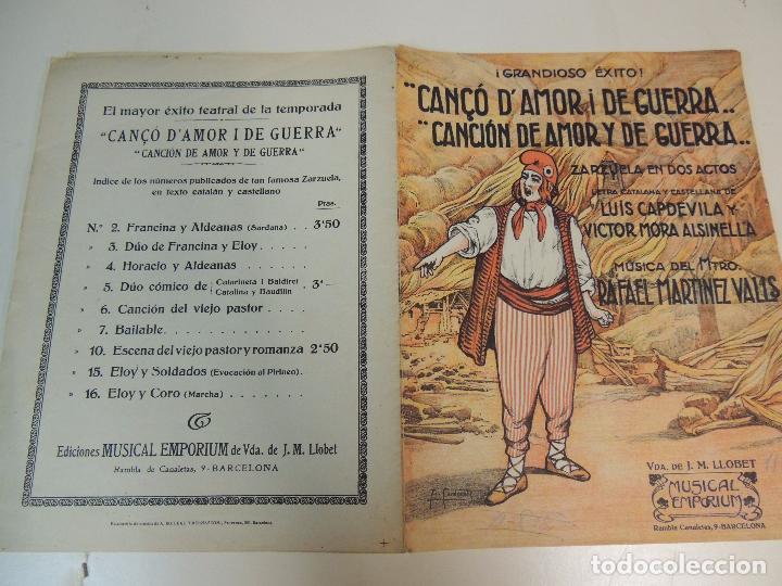 Cat&aacute;logos de M&uacute;sica: cancionero - cancion de amor y de guerra zarzuela letra en catalan y castellano ed. musical emporium