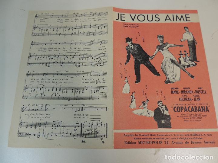 Cat&aacute;logos de M&uacute;sica: cancionero - je vous aime  sam coslow  copacabana groucho marx carmen miranda e. metropolis