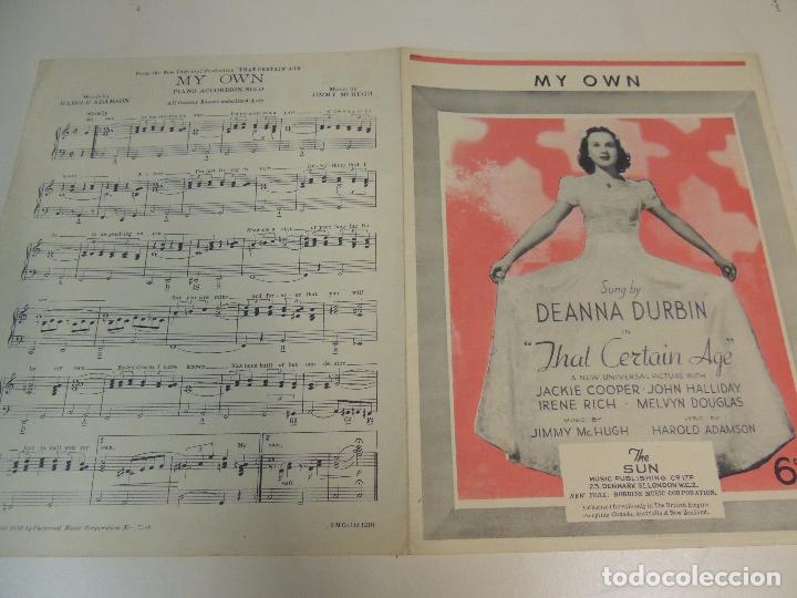 Cat&aacute;logos de M&uacute;sica: cancionero - my own that certain age deanna durbin jimmy mchugh  ed. the sun music publishing ny