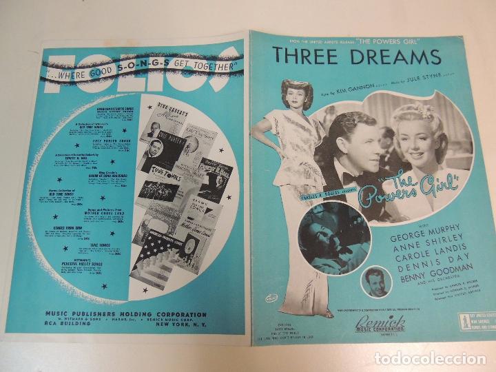 Cat&aacute;logos de M&uacute;sica: cancionero - three dreams  the powers girl  jule styne carole landis b goodman music sheet ed.remick