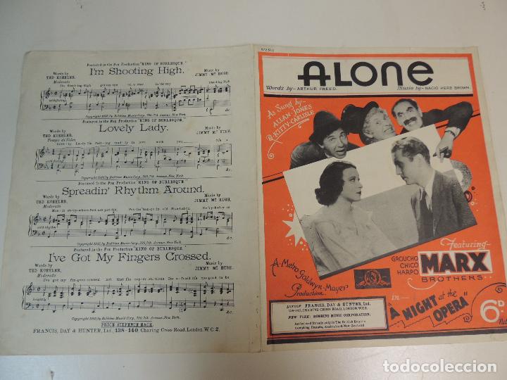 Cat&aacute;logos de M&uacute;sica: cancionero - alone  a night at the opera marx brothers nacio herb brown  music sheet  ed.francis day