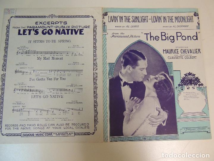 Cat&aacute;logos de M&uacute;sica: cancionero - livin&acute;in the sunlight lovin&acute;the moonlight  the big pond maurice chevalier  music sheet
