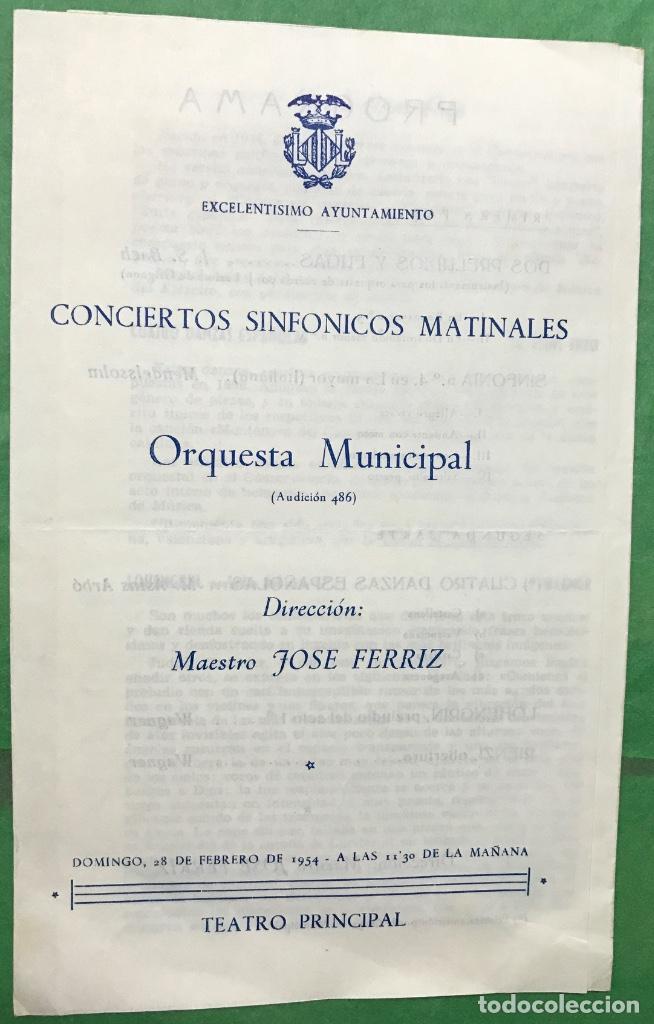 Catalogues de Musique: Programa conciertos Sinf&oacute;nicos Matinales - Orquesta Municipal de Valencia - Jos&eacute; Ferriz - A&ntilde;o 1954