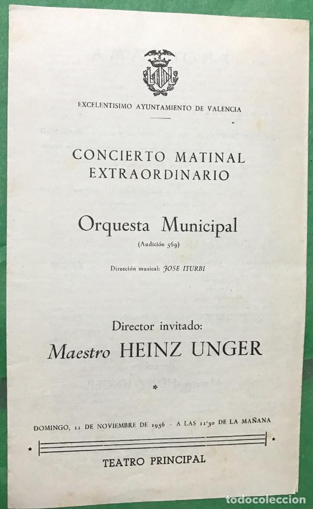 Cat&aacute;logos de M&uacute;sica: Programa Concierto Matinal Extraordinario - Orquesta Municipal de Valencia - Heinz Unger - A&ntilde;o 1956
