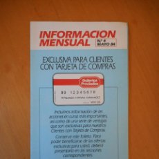 Catálogos de Música: GALERÍAS PRECIADOS, INFORMACIÓN MENSUAL, MAYO 1984. DISCOS, ETIQUETA NEGRA, GAFAS